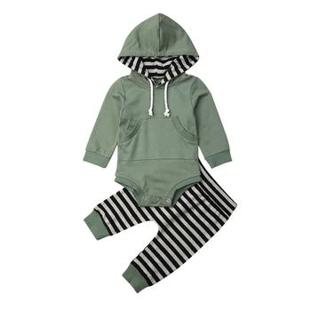 

Ropa Bebe 6M-24M Baby Girls Boys Spring Autumn Clothing Long Sleeve Hooded Tops Romper + Striped Pants 2Pcs Outfits Set