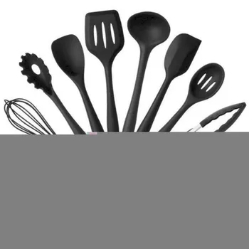 

10 Pcs Silicone Utensil Set Kitchen Cooking Utensils Set with Bamboo Box Holder Kitchenware Spatula Set Spoon Turner Whisk Tongs