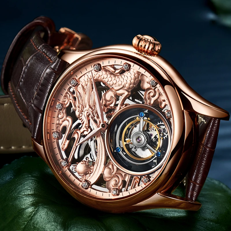 Настоящие Tourbillon часы копейка, механические часы для мужчин, ручной Ветер, Tourbillon чайки, полый ход, мужские часы