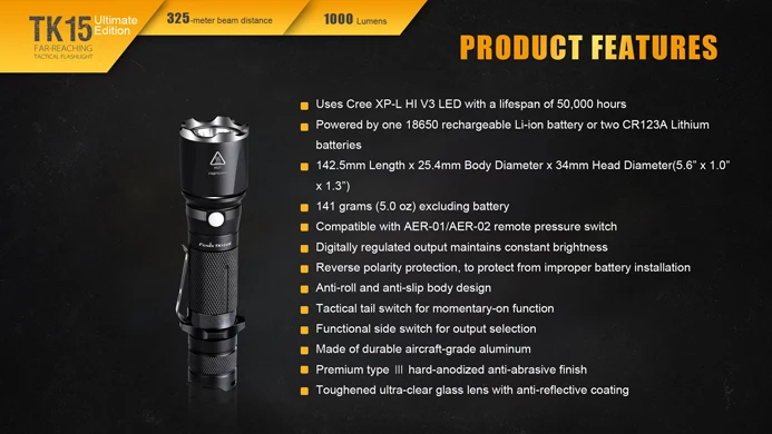 Fenix TK15UE 1000 люмен CREE, светодиодный тактический/охотничий фонарик с Fenix AB-L18-3500 батарея и ARE-D1 зарядное устройство