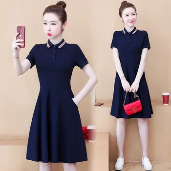 

L Large Size Fashion Korean-style Polo Neck Medium-length Dress Summer