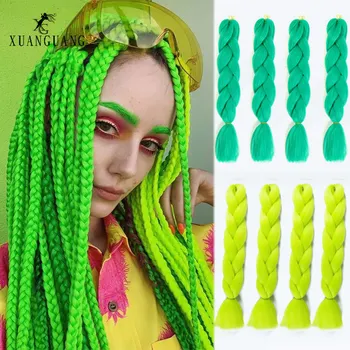 

Fashion Green Color Wig big braid hair crochet heat resistant hair extension 24 inch synthetic high temperature fiber braid