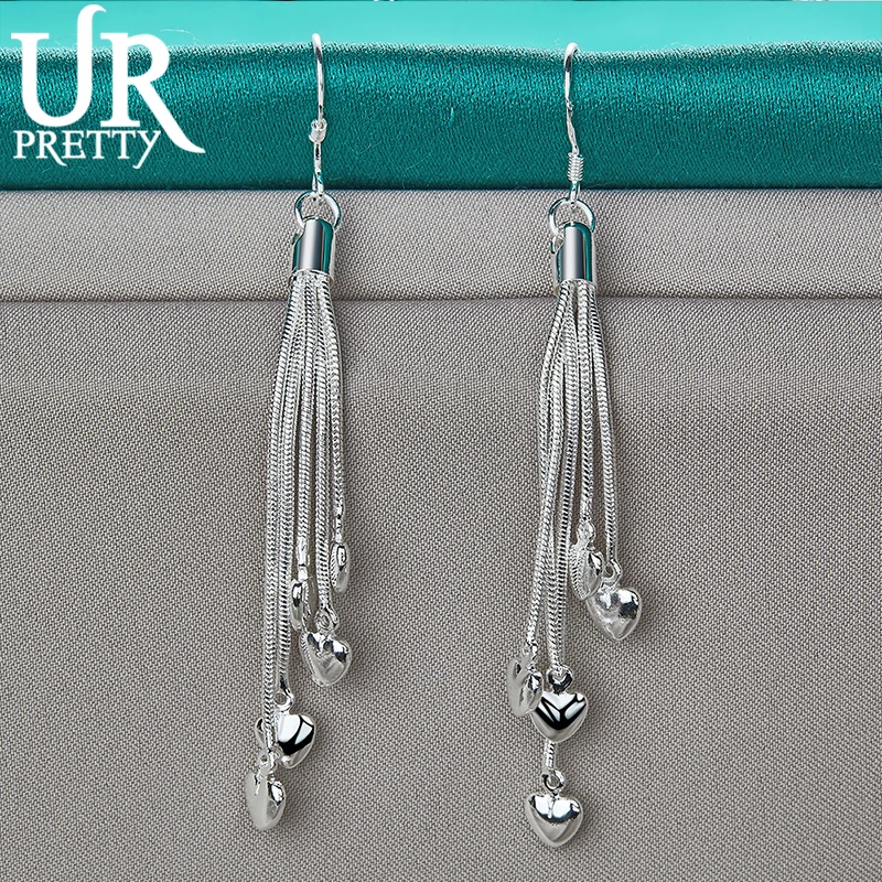 URPRETTY 925 Sterling Silver Five Love Snake Chain Drop Earring For Women Wedding Engagement Party Jewelry Christmas Gift