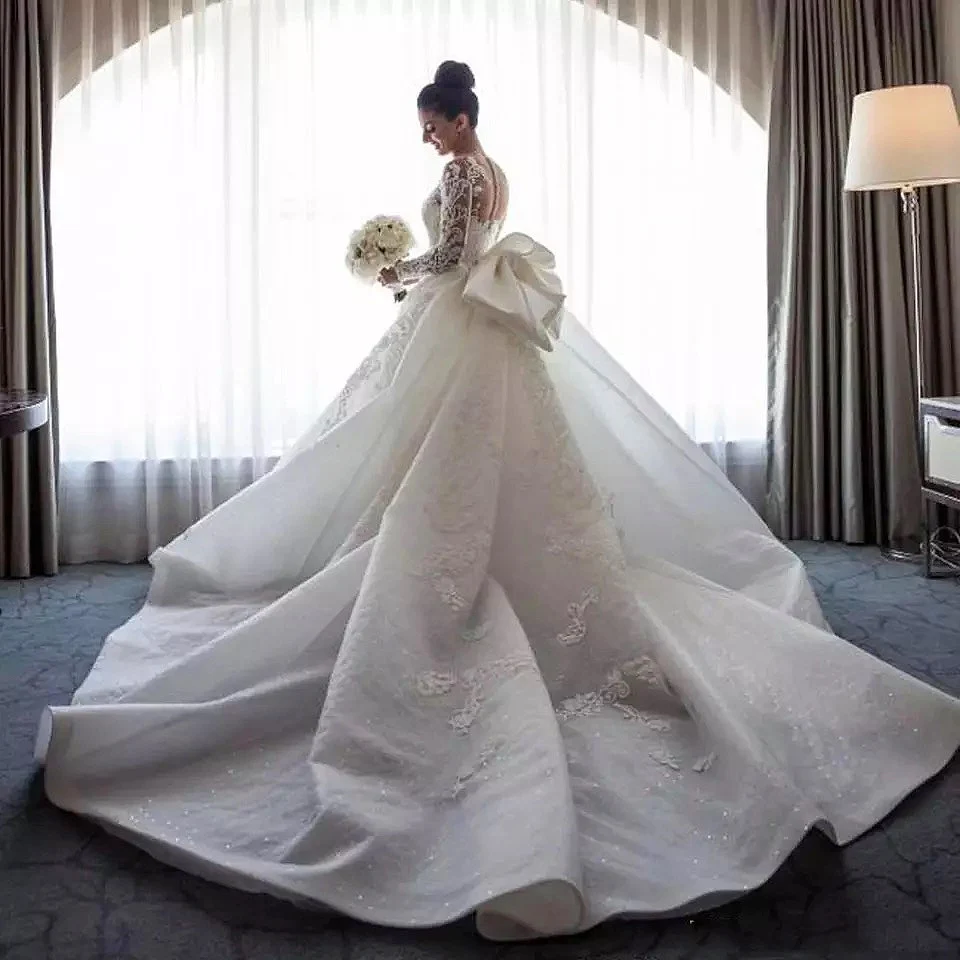 2 Pieces Luxury Wedding Dresses Detachable Train 2022 Elegant Long Sleeve Mermaid White Bride Dress Boho robe de mariee sukienki