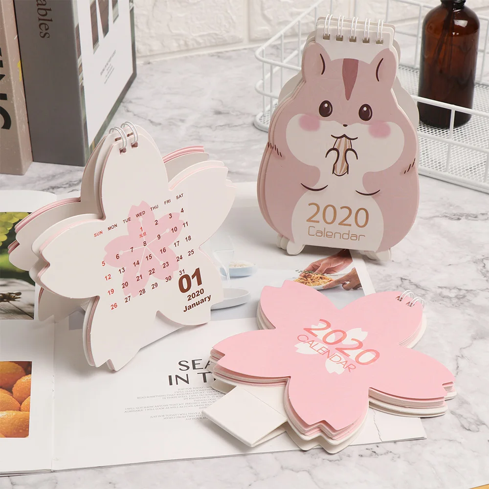 

1 PC Cute Cat Rabbit Mini Desktop Calendar Cherry Blossom Calendar Daily Schedule Planner 2019.07~2020.12 New 2020 Calender
