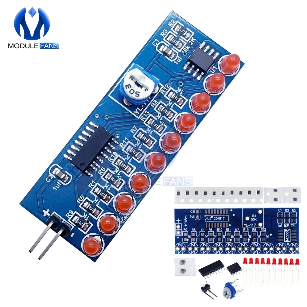 

NE555 CD4017 Running LED Flow Light Electronic Production Suite Control Board DIY Kit Module Capacitor Oscillator Clock Siganal