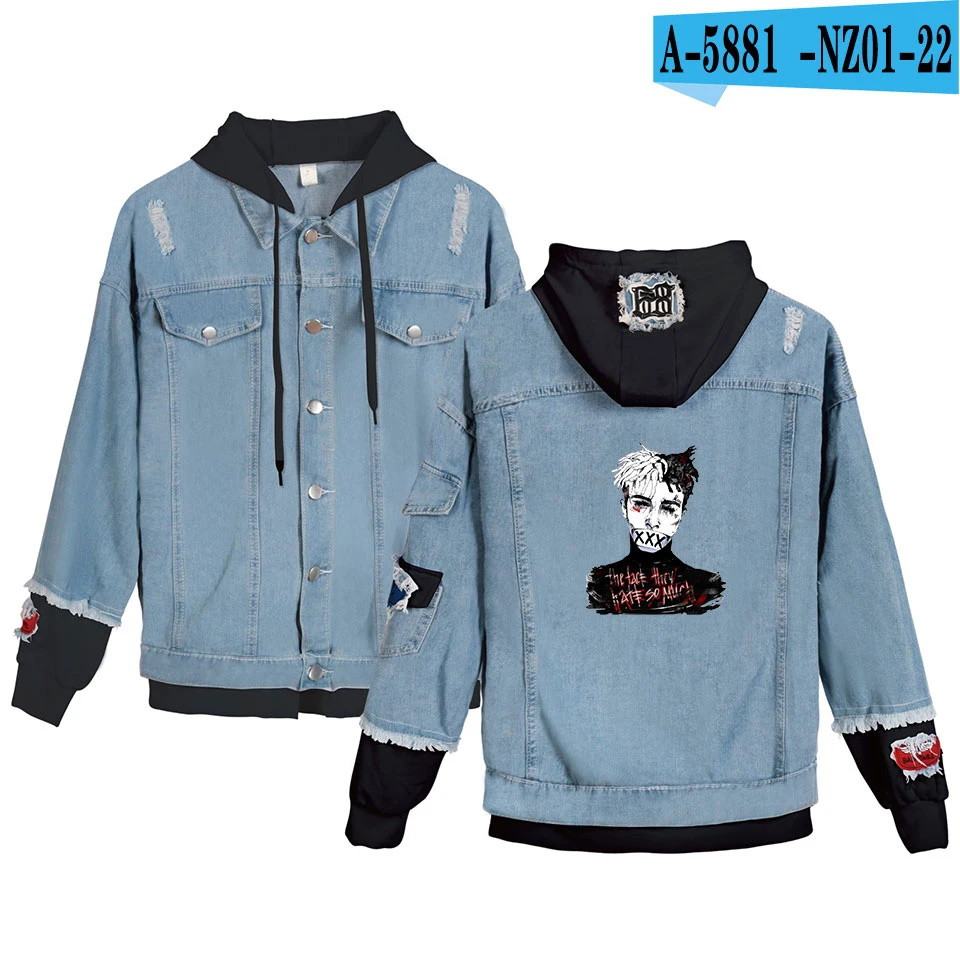 Personality Lil Peep Cry Baby Denim Jacket Xxxtentacion Revenge Hooded Denim Jacket Fit Men/Women Hoodies Autumn sweatshirt - Цвет: 2D