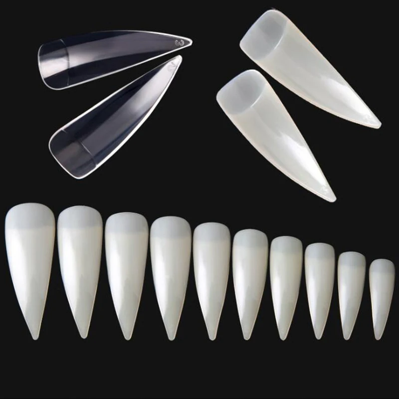 

600pcs/bag Pointy Stiletto Nail False Tip Clear/Natural Long 10 Size (#0-#9) Half Nail Fake Tip For Building Nail False Tip 1bag