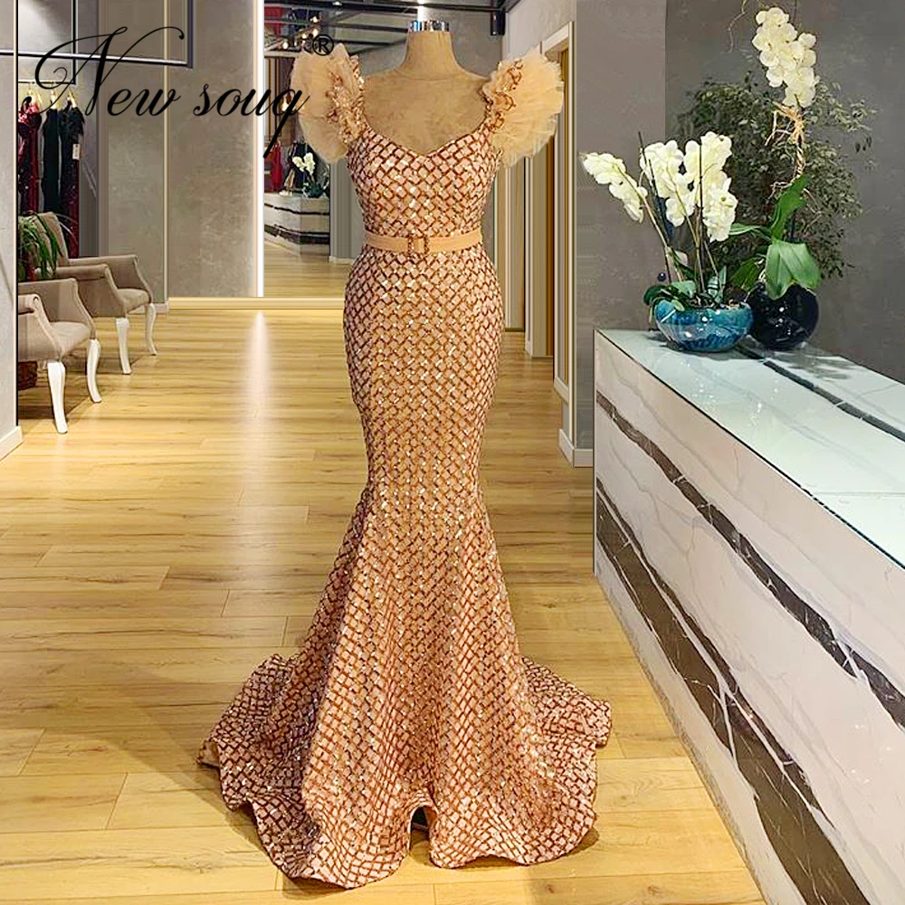 

Middle East Sequins Mermaid Evening Formal Dresses Robe De Soiree Moroccan Kaftans 2020 Party Gowns Shiny Dubai Long Prom Dress