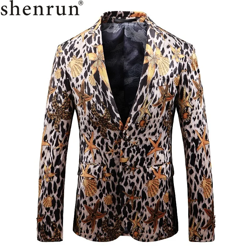 Shenrun Mannen Mode Luipaard Print Blazer Slim Fit Enkele Breasted Jasje Party Prom Bruiloft Blazers Podium Zanger Kostuums