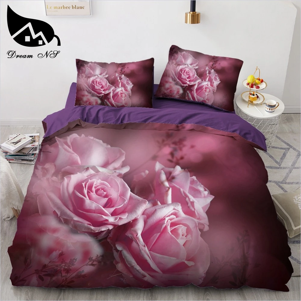 Dream NS 3D Red Rose Bedding Set Linen Flower Double Bed Sheet King Duvet Quilt Cover Bedclothes Pillowcase Home Textile Beauty | Дом и сад
