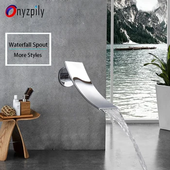 

Onyzpily Bathroom Bathtub Faucet Chrome ORB Brushed Waterfall Spout Wall Faucet Brass Wall Mounted Basin Faucet Bathroom Mixer T