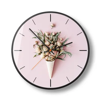 

Europe Wall Clock Green Plant Ice Cream Clock Living Room Hanging Home Decor Modern Clock Electronic Gift Creative Design