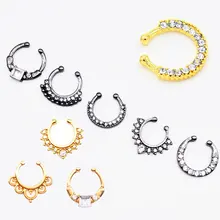 3 шт./компл. Кристалл кликер поддельная перегородка кольцо в нос для женщин золото черный серебряный цвет поддельное кольцо для пирсинга носа искусственный не тела ювелирные изделия