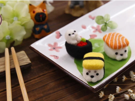 Japanese sushi cartoon animal set wool needlepoint kit wool felt needle felting pendant craft needlecraft DIY handmade