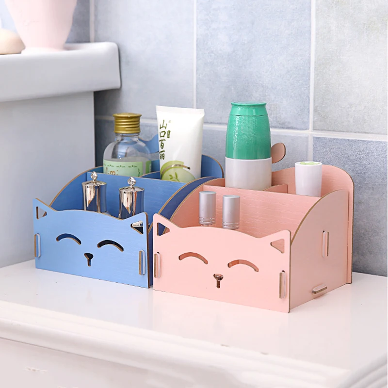  DIY Desktop Printing Wood Cosmetic Storage Box For Striped Jewelry Wooden Organizer Creative Multif
