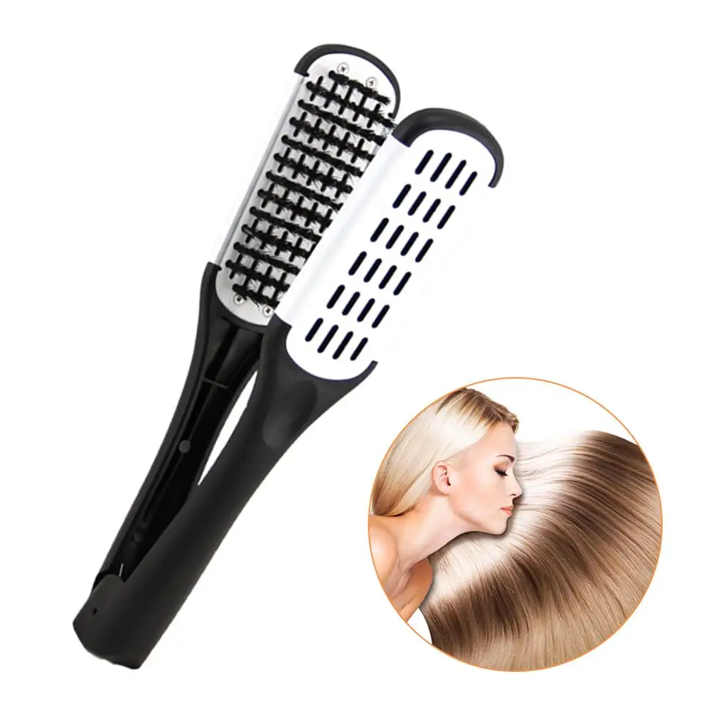 

Pro Hairdressing Straightener Ceramic Hair Straightening Double side Brushes Comb Clamp Natural Fibres Styling Tools