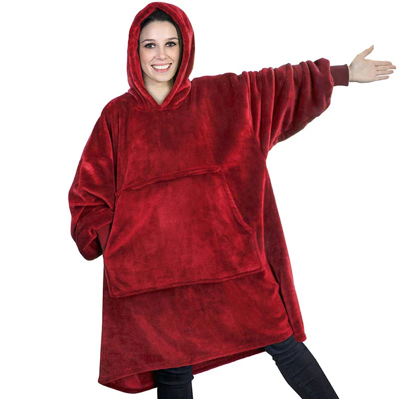 

Soft Wearable Blanket With Sleeves Adult Winter Warm Fleece Blanket Hoodie Sweatshirt Plush Sofa TV Weighted Hooded Blanket