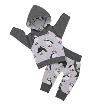 

Baby Sets Long Sleeved Pants Boys Girls Clothes Hooded Sweater Bird Print Trousers