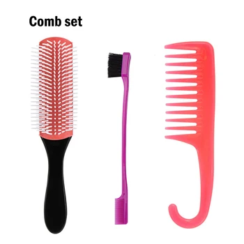 

3 Pcs/set 9-Row Comb Teeth Cushion Hair Brush and Edge Brush Set Fashion Styling Comb Tool Hair Styling Tool Set