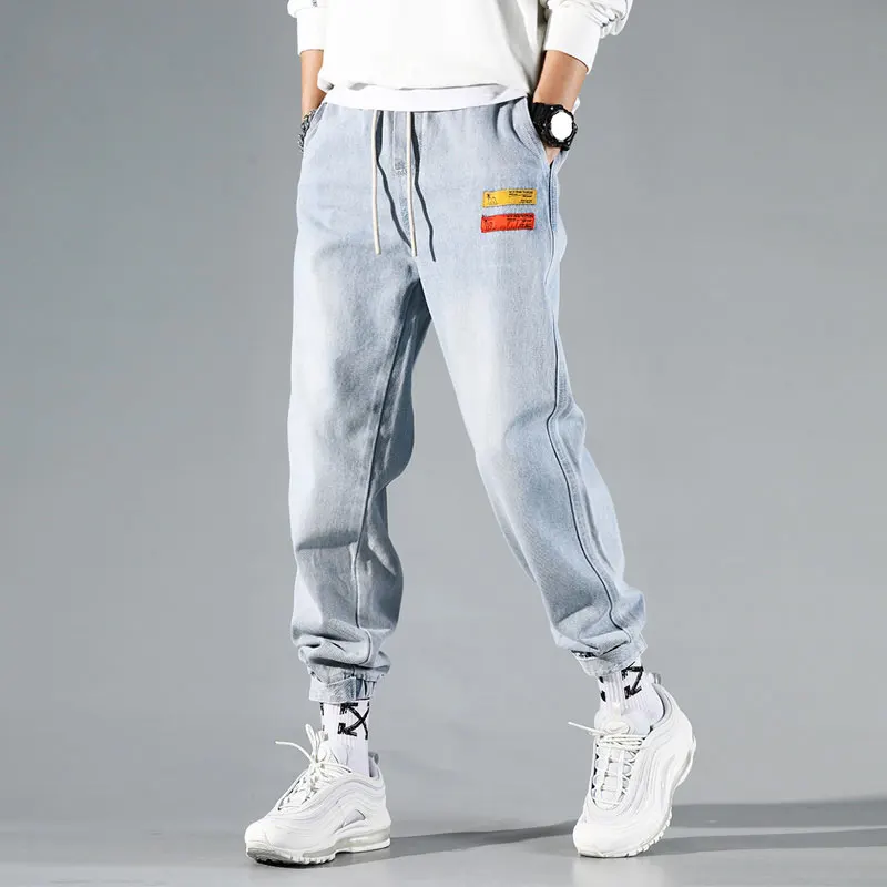 Reviews Fashion Streetwear Men Jeans Loose Fit Retro Blue Gray Harem Pants Hombre High Quality Japanese Style Hip Hop Jeans Men Joggers
