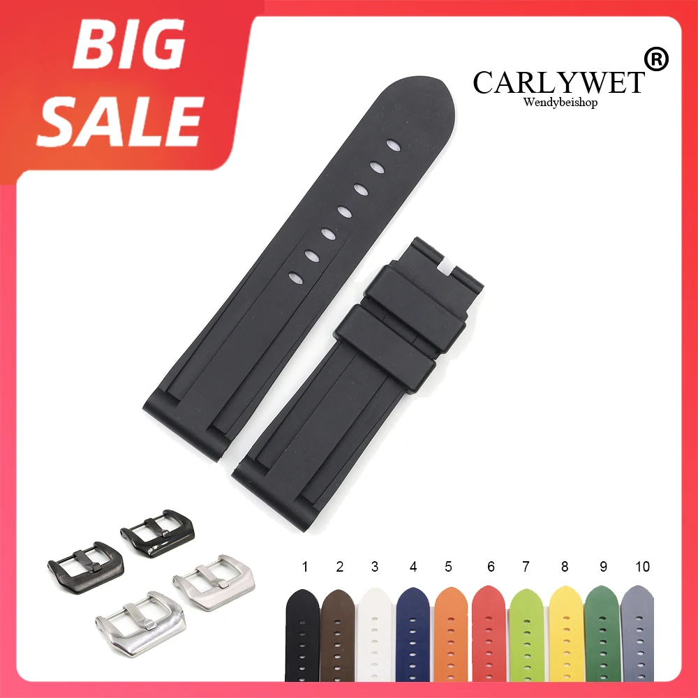 

CARLYWET 22 24mm Top Quality Luxury Navy Blue Waterproof Silicone Rubber Replacement Watch Band Loop Strap For Panerai Luminor