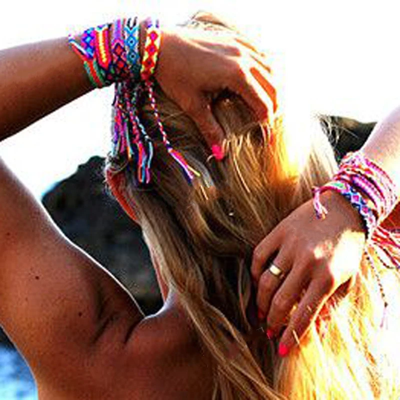 #*Cheap 1pc Boho Nepal Ethnic Handmade Bracelet Summer Beach Braid String Cotton Wrap Woven Rope Friendship Bracelets For Women Men