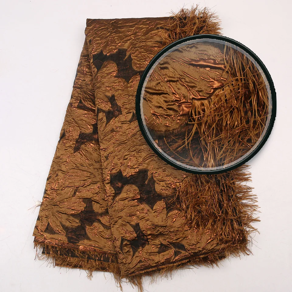 5 ярдов/партия, модная африканская жаккардовая кружевная ткань, парчовое кружево с пером, высокое качество, нигерийское кружево Tissu для вечеринок, свадебных платьев