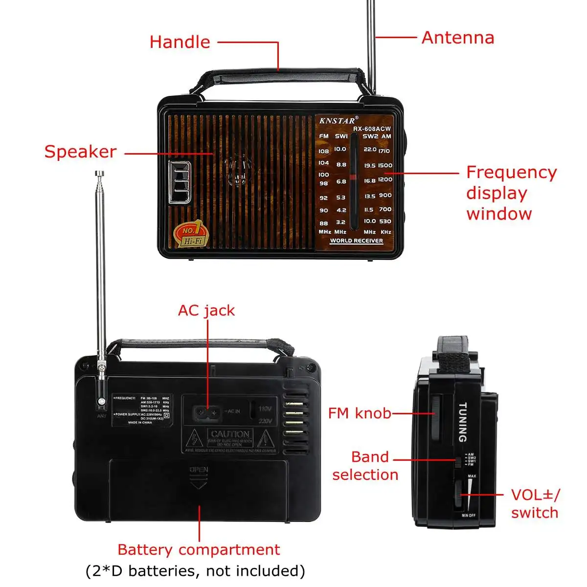 LEORY RX-608AC DC 3V Портативный полноканальный Ретро высокочувствительное радио FM AM SW1 SW2 радио 4 диапазона радио подарок для пожилых людей