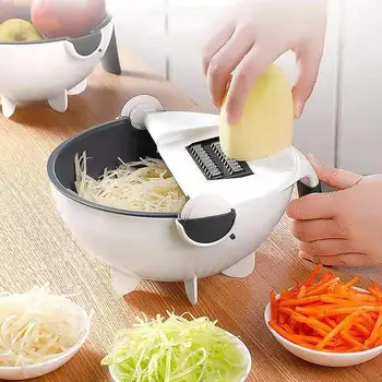 

Multi Manual Slicer Drainer Bowl Vegetable Fruit Cutter Kitchen Gadget Chopper Grater With Rotate Drain Basket vegetable Cutter