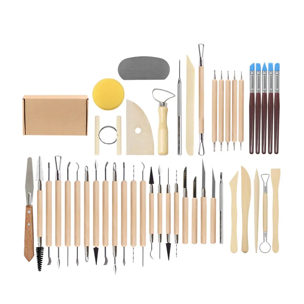 

45Pcs Clay Pottery Tools DIY Art Crafts Set Clay Sculpting Tool Kit Practical Ceramics Wooden Handle Modeling Clay Tools