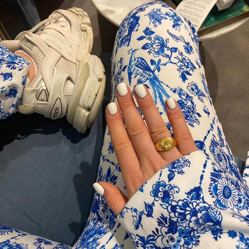 Anillo de acero inoxidable chapado en oro de 18K con cara sonriente para mujer, sortija con sonrisa de oro positiva, 18K, nueva moda - Imagen 6