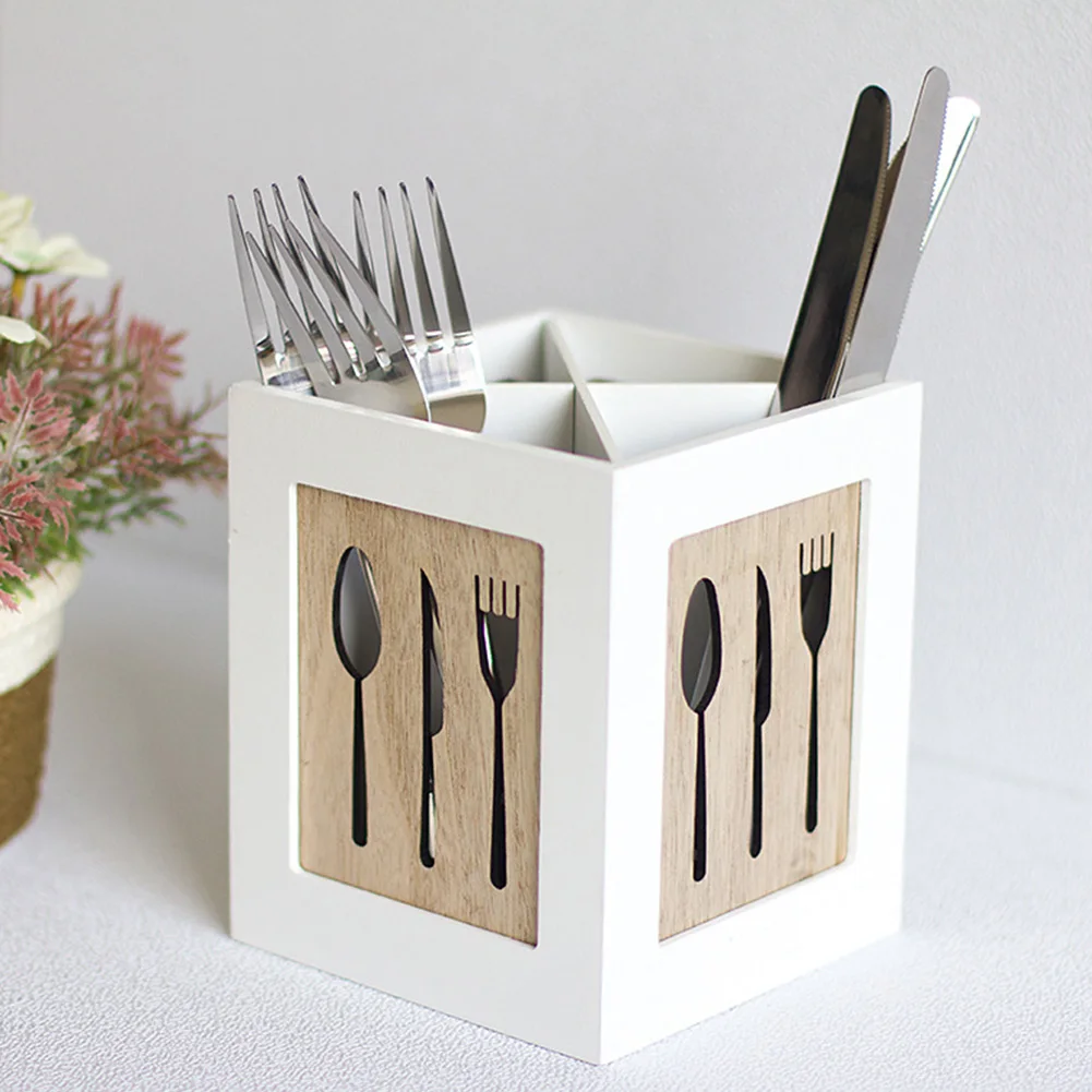 Drain Fork Chopstick Kitchen Storage Tableware Holder Cutlery Modern Handmade Wooden Box Organizer Spoon Moistureproof Separated