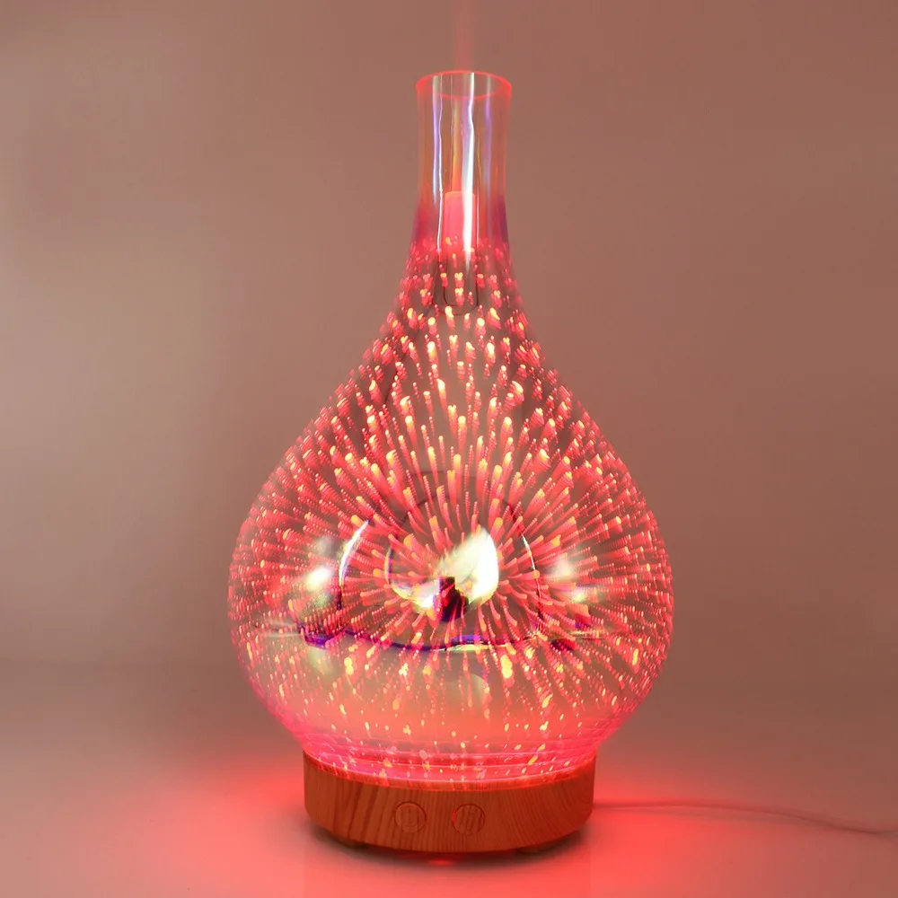 3D Fireworks Glass Vase Shape Air Humidifier with LED Night Light Aroma Essential Oil Diffuser Mist Maker Ultrasonic Humidifier