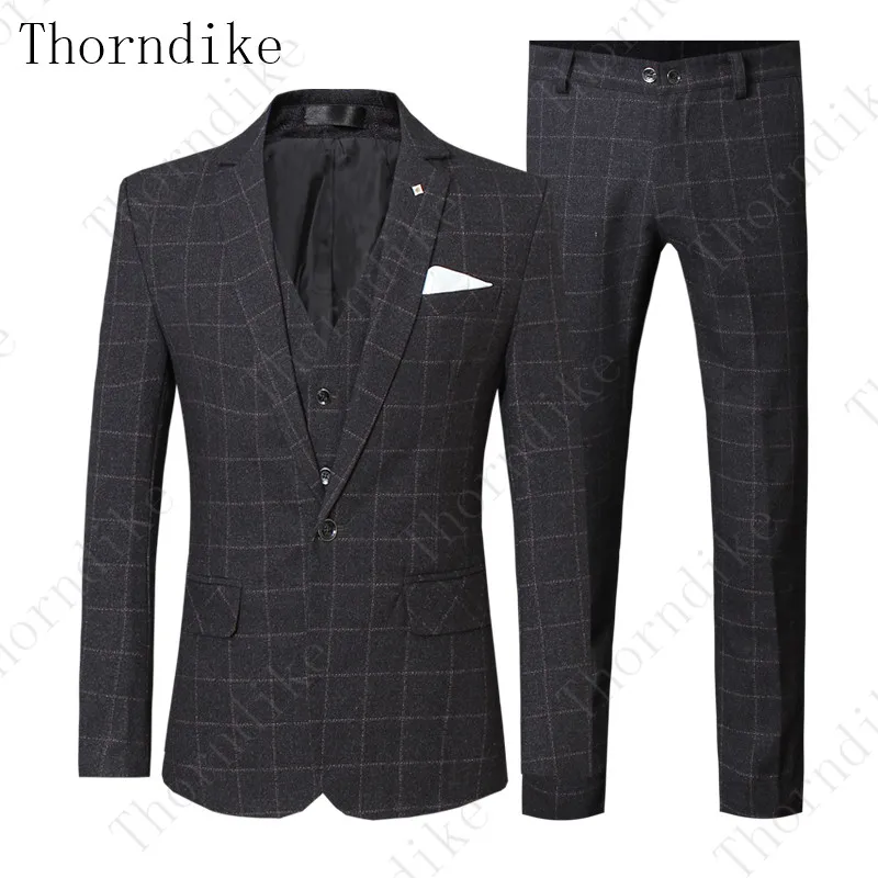 Thorndike, 3 предмета, мужской формальный деловой клетчатый костюм для мужчин, модный бутик, клетчатый свадебный костюм(пиджак+ жилет+ брюки