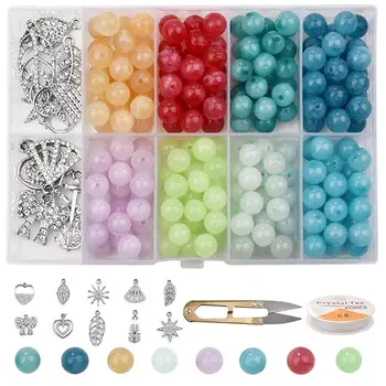 

212pcs/set Natural Stone Beads Kit Round Gemstone Rhinestone Crystal Beads for DIY Women Men Bracelet Making Jewelry Findings