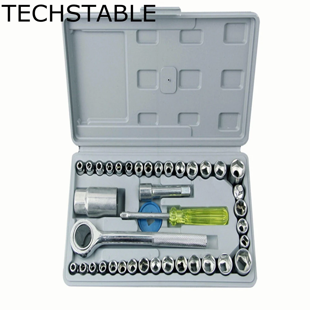 

TECHSTABLE 40 pcs of manual hardware tools set spanner wrenches auto maintenance tools auto repair tool