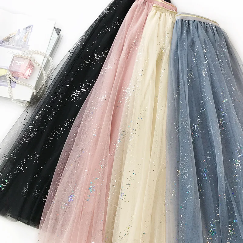 Летние тюлевые юбки с цветочной вышивкой и звездами, длинная юбка с высокой талией, плиссированная юбка с высокой талией, женские юбки-пачки DV568