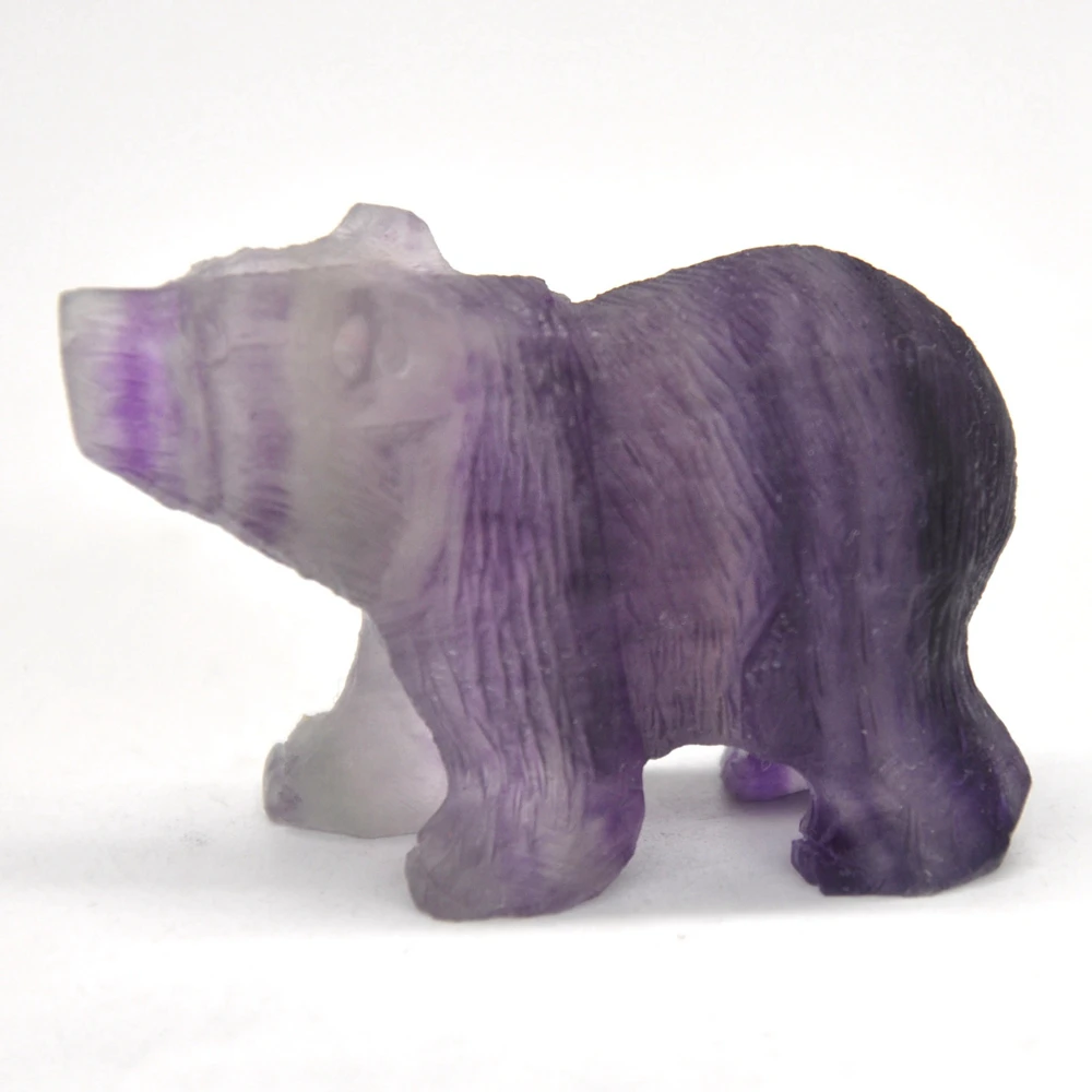 2 Fluorite Bear Figurine Hand Carved Stone Animal Statue Healing Crystal Carving Decoration 1PCS
