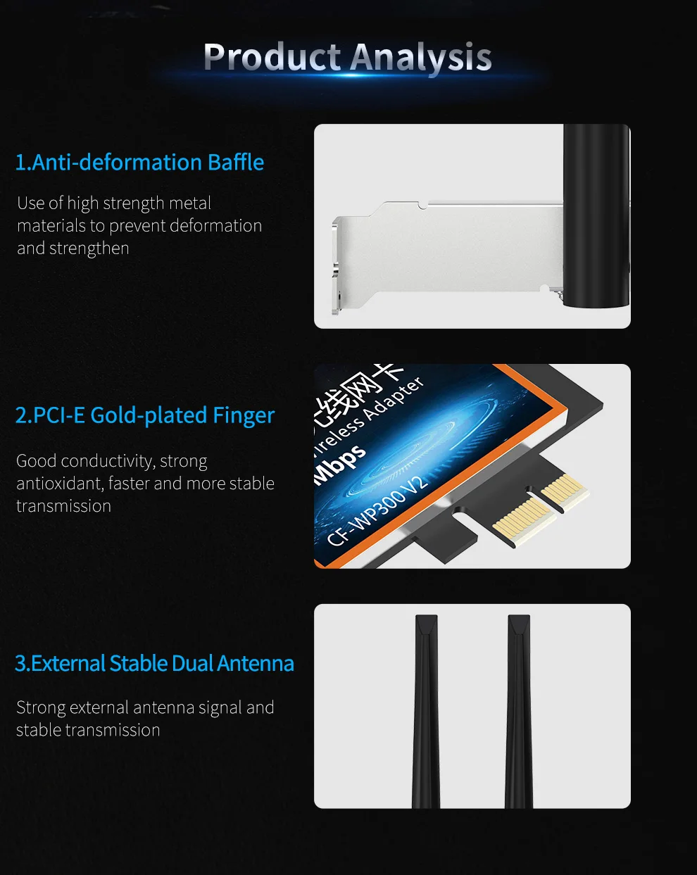 Comfast CF WP300 N300 Беспроводной двухдиапазонный PCIe Wifi адаптер карты для ПК настольного