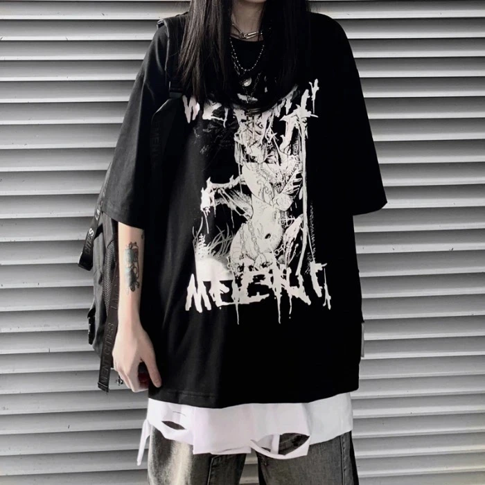 Camiseta gótica de Anime Emo para mujer, Top de gran tamaño, Punk,  Harajuku, estética oscura, hada Grunge, Alt, ropa alternativa de talla  grande|Camisetas| - AliExpress