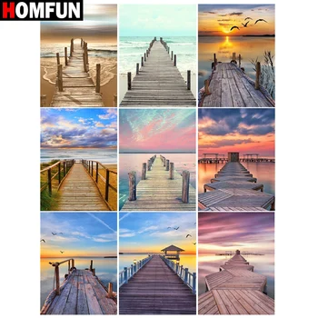 

HOMFUN Diamond Embroidery DIY Diamond Painting Cross Stitch Kit "Dusk sunset bridge" 5D Needlework Diamond Home Decoration