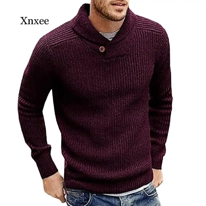 

Men Sweater Solid Color Pullover Buttons Sweaters Soft Warm Knitted Top Winter Autumn Fashion Daily Long Sleeve Clothing