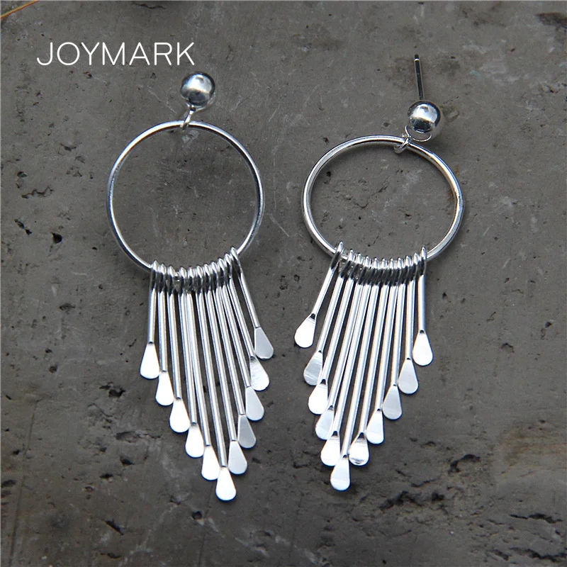 

Bohemian Sterling Silver Tassel Drop Earrings Big Round Earrings For Women S925 Silver Tassel Dangle Earrings TSE455