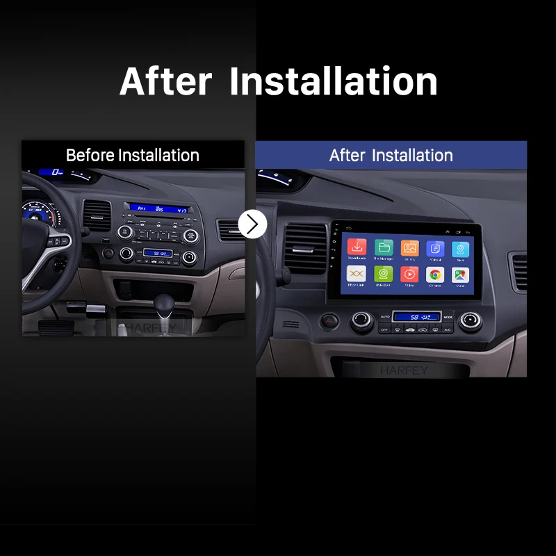 Автомобильный радиоприемник Harfey 10 1 дюйма HD сенсорный экран GPS Android 8 для Honda Civic 2006