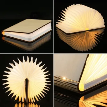 

USB Rechargeable LED Foldable Wooden Book Shape Desk Lamp Nightlight Booklight for Home Decor Warm White Light Drop Shipping