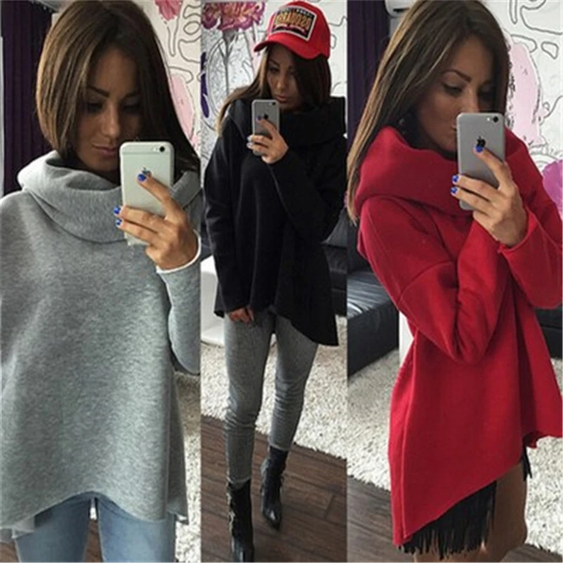 

Women Sweatshirts Spring Autumn Fashion Irregular Warm Scarf Collar Hoodie Long Sleeve Solid Casual Cute Hoodies Ladies Pullover