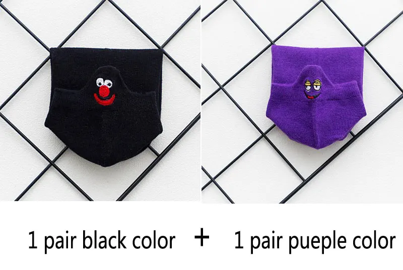 black purple Размер 35-42, кавайные женские носки, счастливые модные забавные Женские носочки, хлопковые, с вышивкой, яркие цвета - Цвет: black purple