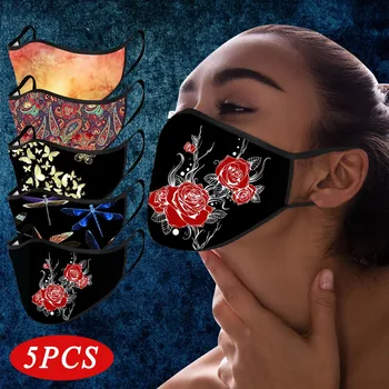 

5pcs Mascarillas Adults Flower Tie-dye Butterfly Dragonflies Rose Prints Face Mask Reusable Washable Masks Маска Mascherine