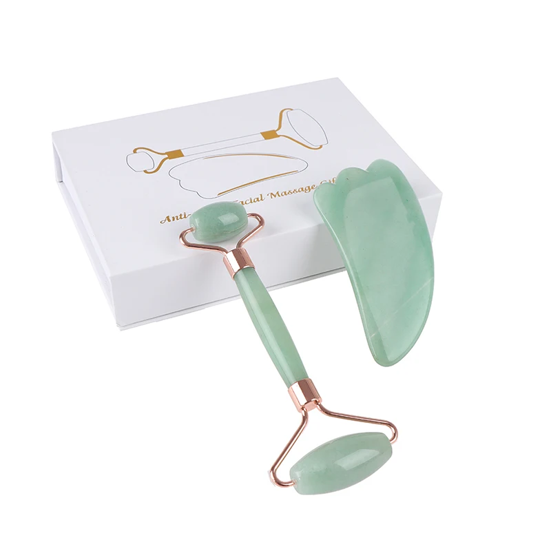 2pcs/set Massager For Face Jade Roller Facial Skin Care Tools Natural Jade Scraper Body Back Beauty Slimming Massagers Lift Tool